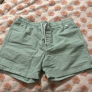 Mango Green and White Striped Shorts